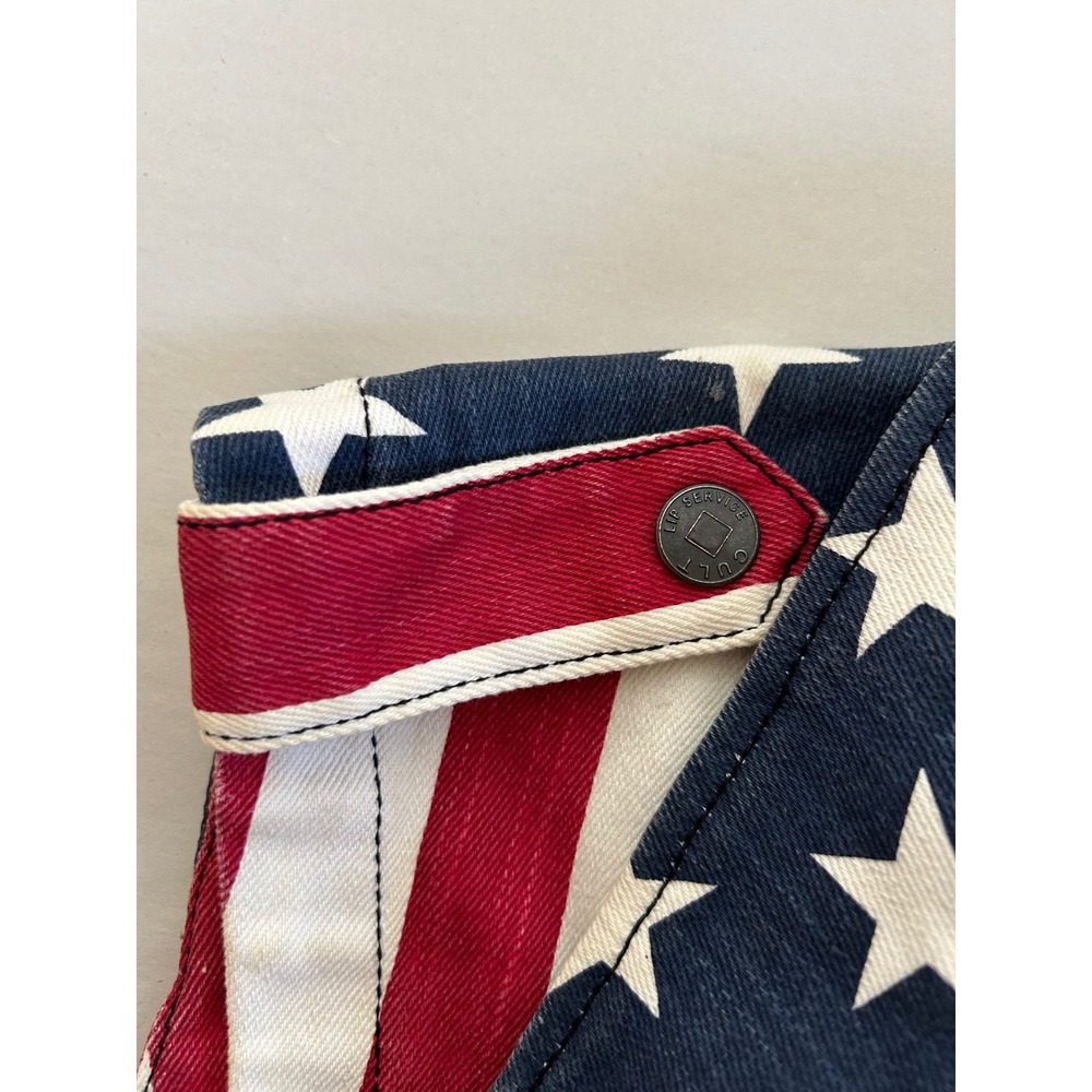Lip‎ Service Cult Womans American Flag Denim Moto Vest Stars Stripes Medium Punk - Picture 4 of 8